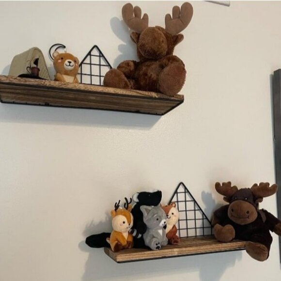 Floating Shelves, Set of 2 Mountain Wall Shelves, Rustic Wood Display Storage - Picture 2 of 2